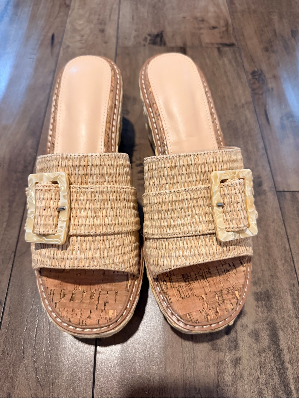Woven Raffia Espadrille Platform Wedge Slide Sandals Beige Womens 10 Lug Sole
